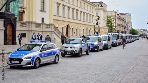 Large branch of the police. Police forces before demonstration.