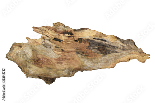 Driftwood or aged wood isolated on white background with clipping path. Closeup piece of driftwood for aquarium.