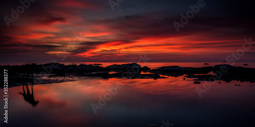magical sunrise on the shore of Lake Malawi, African colours, Malawi, South-East-Africa