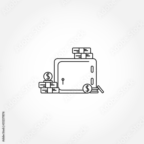 bank safe with money line icon. safe isolated line icon