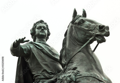 Monument to Peter the Great, russian tsar. Saint Petersburg, Russia. Isolated on white