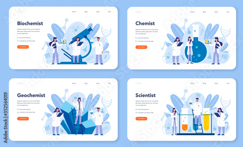Chemistry science web banner or landing page set. Scientific