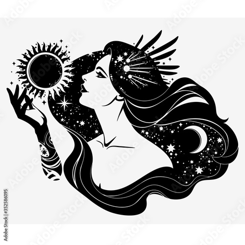 image of the esoteric goddess of the night; contour, without filling