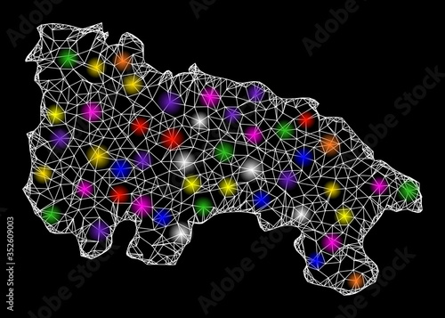 Web mesh vector map of La Rioja Spanish Province with glare effect on a black background. Abstract lines, light spots and spheric points form map of La Rioja Spanish Province constellation.