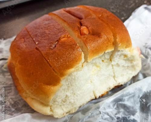 indian snack bun maska jam close-up