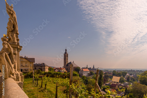 Vineyards in Kutna Hora. Panorama center of Kutna Hora in the Czech Republic, Europe. UNESCO World Heritage Site.