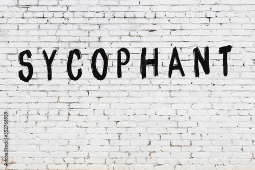 Word sycophant painted on white brick wall