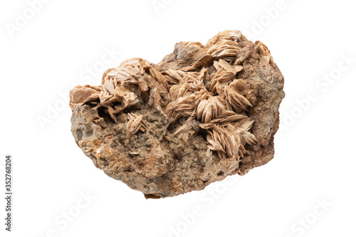 .Brown barite sulfate mineral on white background