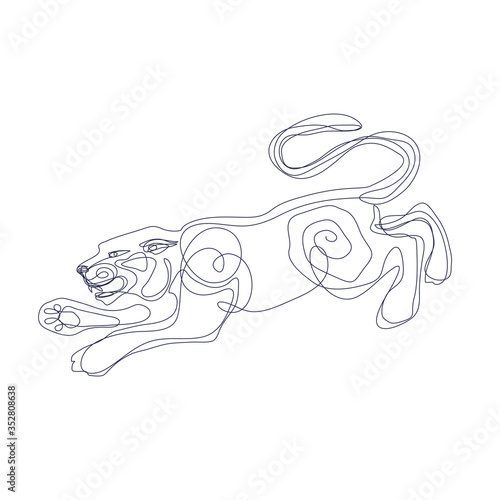 Abstract art wild cat silhouette hand drawn with continuous line. Simple tropical background drawing. Hand drawn vector character line art illustration