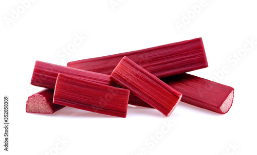 Rhubarb stalks on a white background