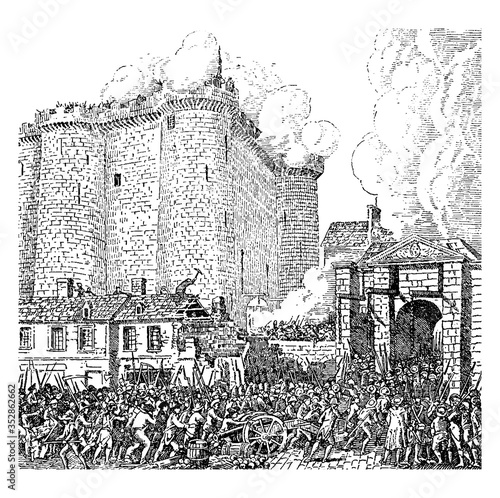 The Storming of the Bastille, vintage illustration.