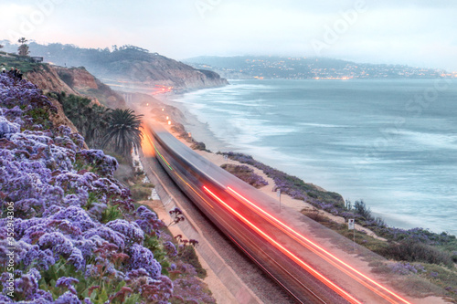 long exposure sunset train in Del Mar