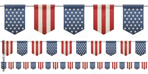 Set of patriotic bunting flags. Straight garland with flags.