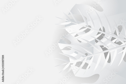 Tropical leaves in white and gray shades, summer background, simplicity conceptual, vector image