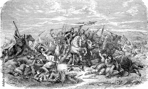 Battle of Hastings, vintage illustration.