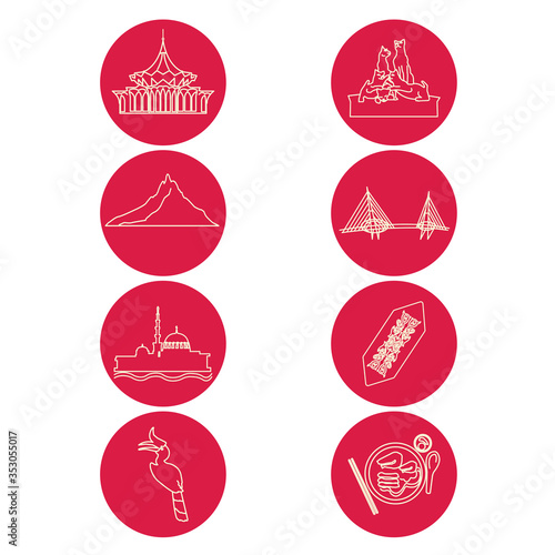 vector illustration set of 8 sarawak icons