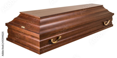 Coffin made of wood. Isolated on a white background.