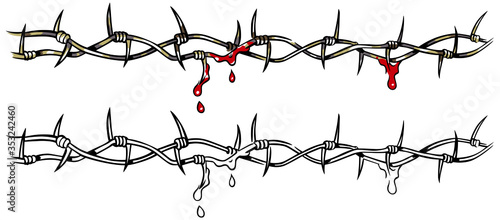 Vector illustration of barbed wire and splattered red blood.