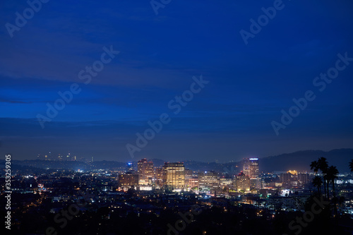 Glendale California during sunrise with Los Angeles downtown in background