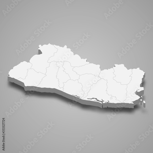 El Salvador 3d map with borders Template for your design
