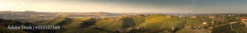 panorama of barbaresco in the langhe with the vineyards