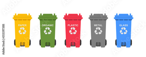 Colorful Recycling bins. Garbage sorting. flat style. isolated on white background