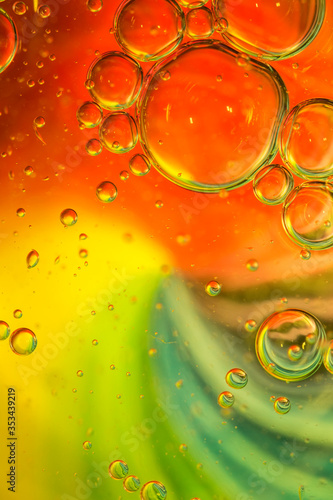 macro photo of bubbles by the mix of oil and water