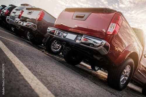 Line of Parked Modern Vehicles