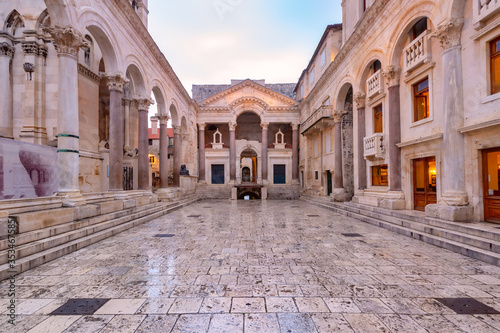 Peristyle, central square within Diocletian Palace in Old Town of Split, the second largest city of Croatia in the morning