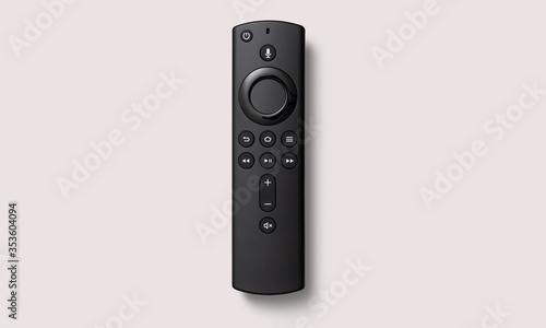 Black smart remote control on a white background