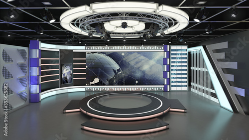 Virtual TV Studio News Set 6. 3d Rendering. This background was created in high resolution with 3ds Max-Vray software. You can use it in your virtual studios.