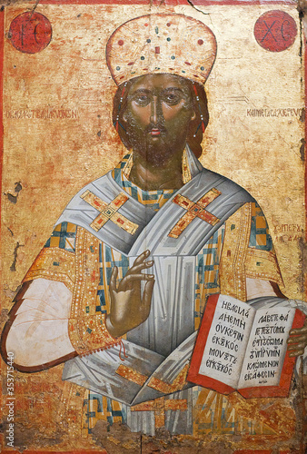 Ancient icon of Christ Great High Priest from the church of Holy Trinity on Corfu, Greece, 16th cent. Cretan workshop.