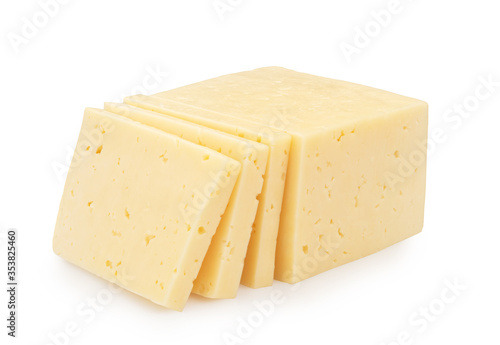 sliced piece of cheese isolated on white