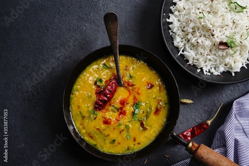 Dal Tadka /Daal fry-Indian lentil curry with Jeera rice