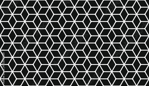 Seamless inverse black and white vintage rounded geometric hexagonal stars isometric pattern vector
