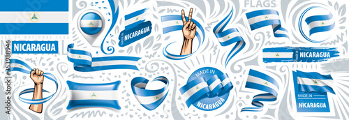 Vector set of the national flag of Nicaragua in various creative designs