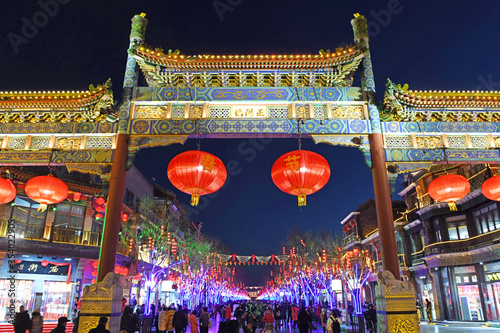 qianmen street with lattern decoration in spring festival
