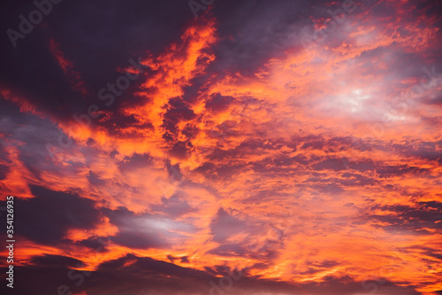 Stunning cloud formation during orange/purple sunset