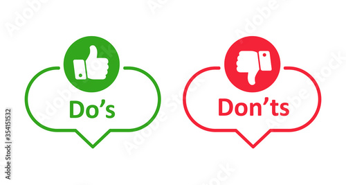 Dos and donts like thumbs up or down. Like or dislike index finger sign. Thumb up and thumb down sign - stock vector