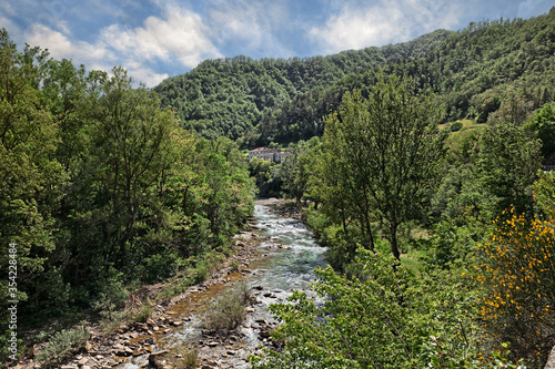 Firenzuola, Florence, Tuscany, Italy: landscape of the forest on Apennine mountains with the Santerno river