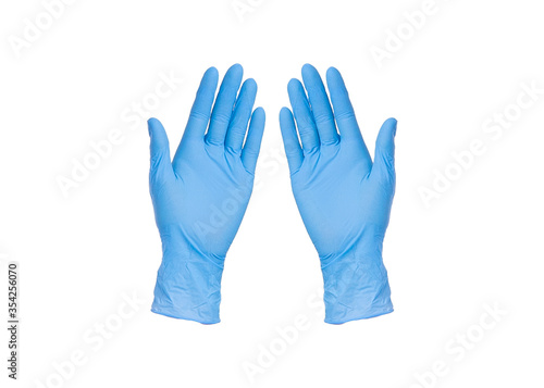 Pair of blue gloves isolated on white background