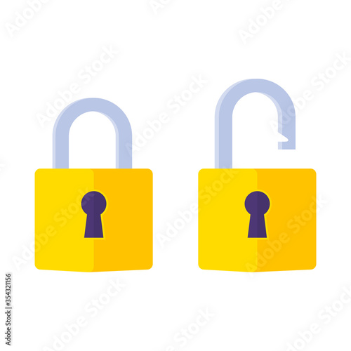 Lock open and lock closed icon. Padlock symbol. Symbol of protection. Concept password, blocking, security