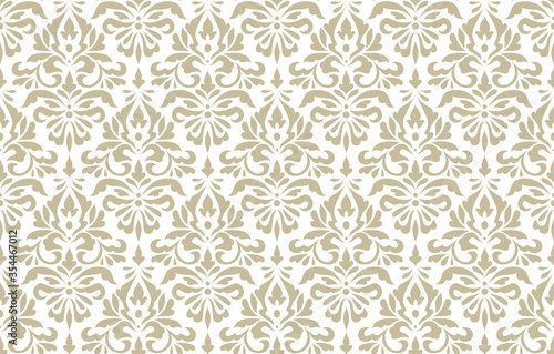 Vintage abstract pattern in damask style. Seamless vector background. White and gold texture. Elegance texture
