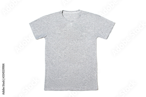 Gray t-shirt isolated on a white background. Mocap top unisex clothing for women, men, teenagers or children