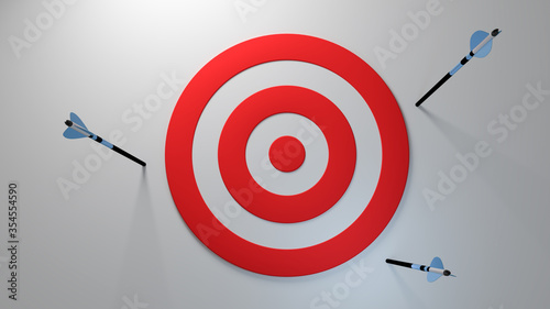 Target shot opportunity dartboard performance how accurate can it be win looser miss fail flunk throw loss failure score on white background competition archery isolated 3d illustration