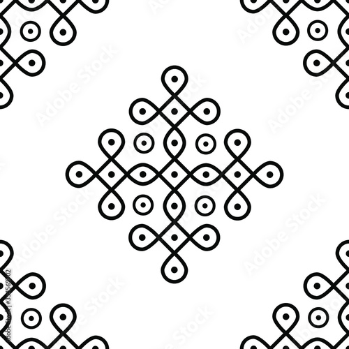 twisted rangoli or Kolam design isolated on white background is in seamless pattern