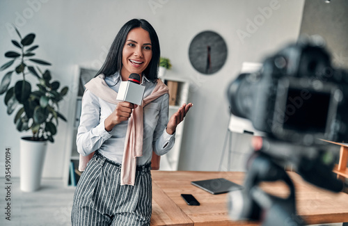 Female journalist working