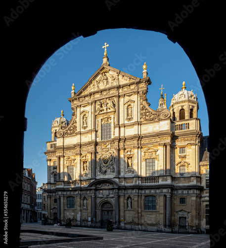 Antwerp, Belgium - 14 May 2020: exterior of the Sint-Carolus Borromeus church in the center of Antwerp.