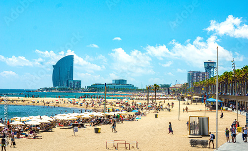View of beach in Barcelona, Spain