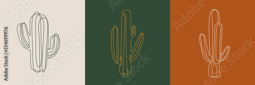 Line art cactus illustrations. Eps10 vector.